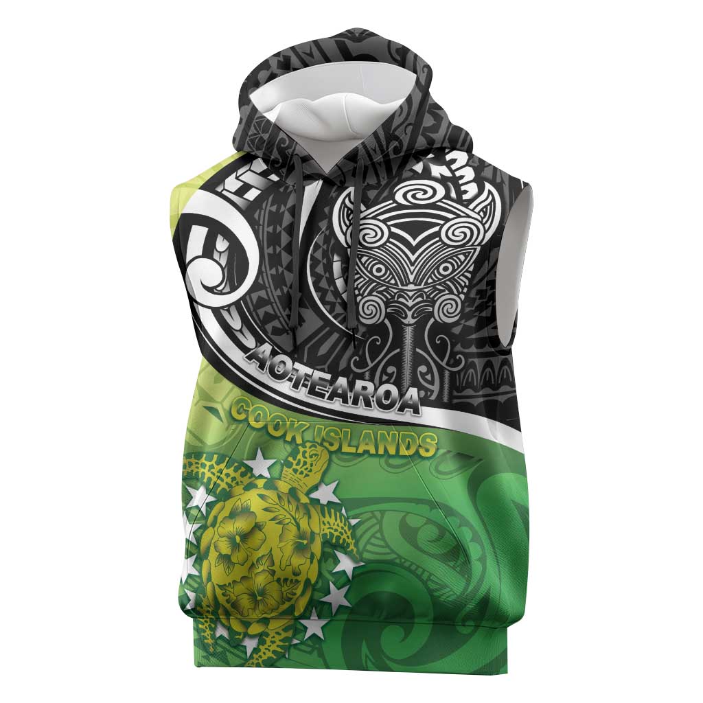 Personalised New Zealand Cook Islands Sleeveless Hoodie Maori Tiki With Circle Stars Turtle LT05 Multicolor - Polynesian Pride