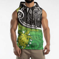 Personalised New Zealand Cook Islands Sleeveless Hoodie Maori Tiki With Circle Stars Turtle LT05 - Polynesian Pride