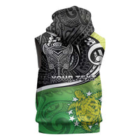 Personalised New Zealand Cook Islands Sleeveless Zip Hoodie Maori Tiki With Circle Stars Turtle LT05 - Polynesian Pride