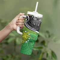 Custom New Zealand Cook Islands Tumbler With Handle Maori Tiki With Circle Stars Turtle - Polynesian Pride