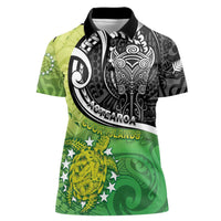 Personalised New Zealand Cook Islands Women Polo Shirt Maori Tiki With Circle Stars Turtle LT05 Female Multicolor - Polynesian Pride