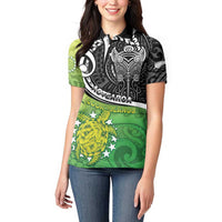 Personalised New Zealand Cook Islands Women Polo Shirt Maori Tiki With Circle Stars Turtle LT05 - Polynesian Pride
