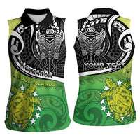 Personalised New Zealand Cook Islands Women Sleeveless Polo Shirt Maori Tiki With Circle Stars Turtle LT05 - Polynesian Pride