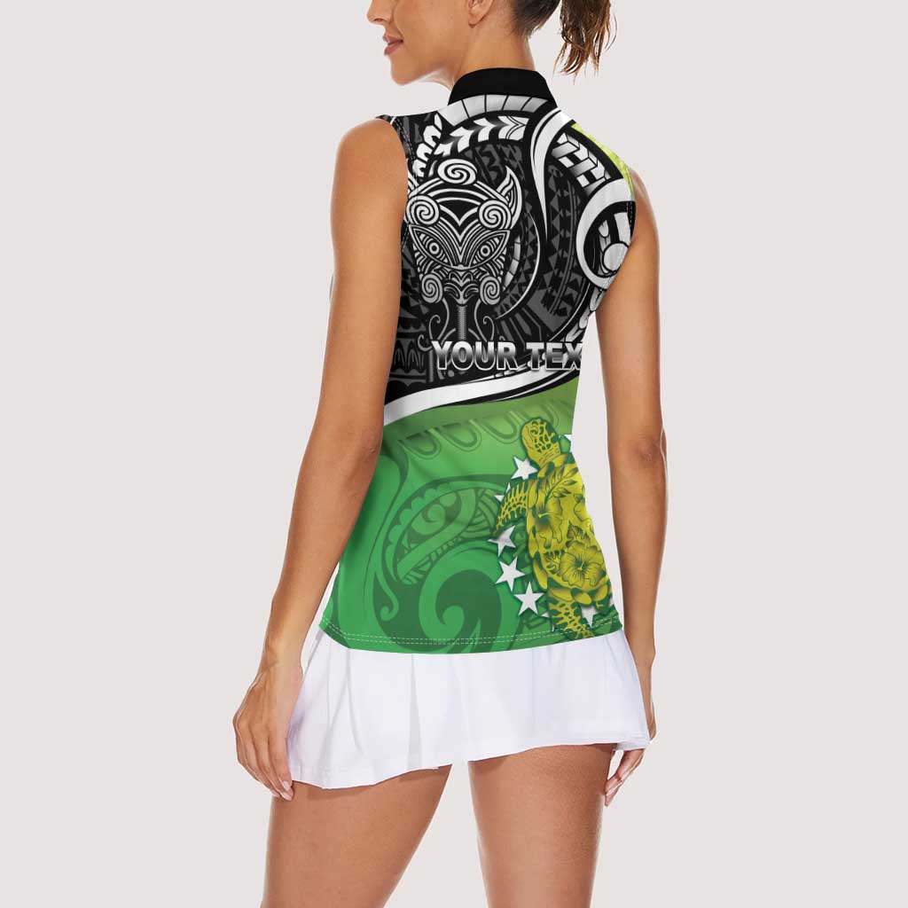 Personalised New Zealand Cook Islands Women Sleeveless Polo Shirt Maori Tiki With Circle Stars Turtle LT05 - Polynesian Pride