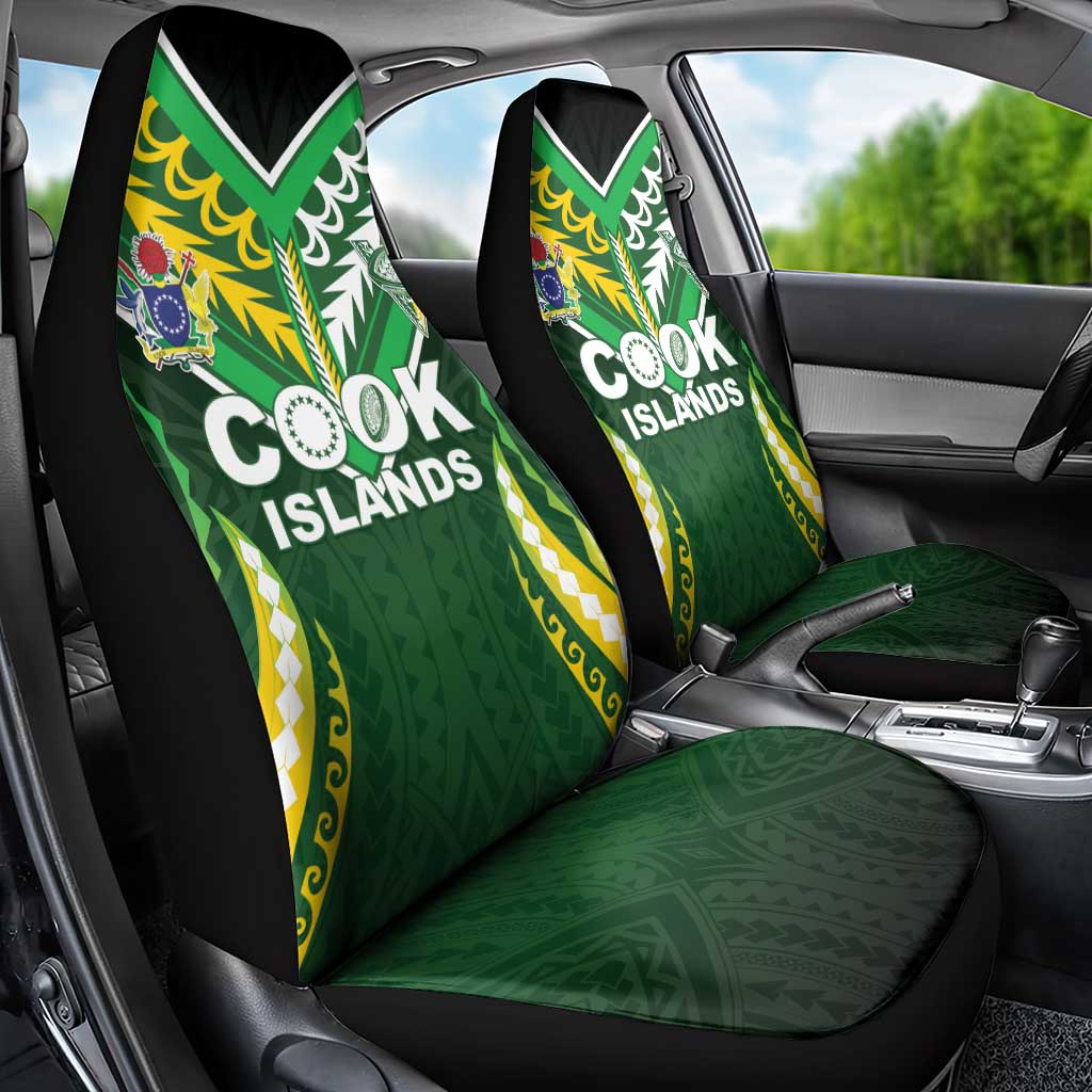 Cook Islands Rugby Car Seat Cover Unique Style Green Version - Polynesian Pride