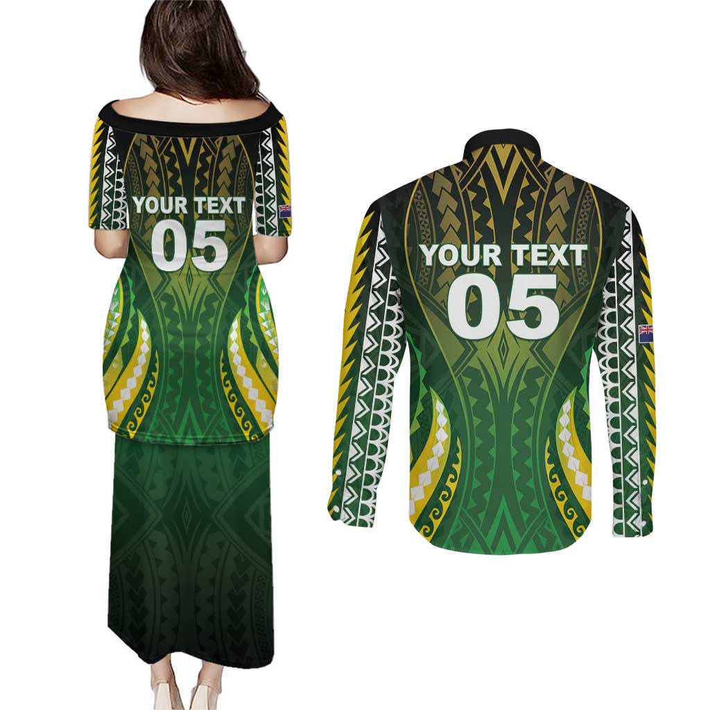 Custom Cook Islands Rugby Couples Matching Puletasi and Long Sleeve Button Shirt Unique Style Green Version - Polynesian Pride