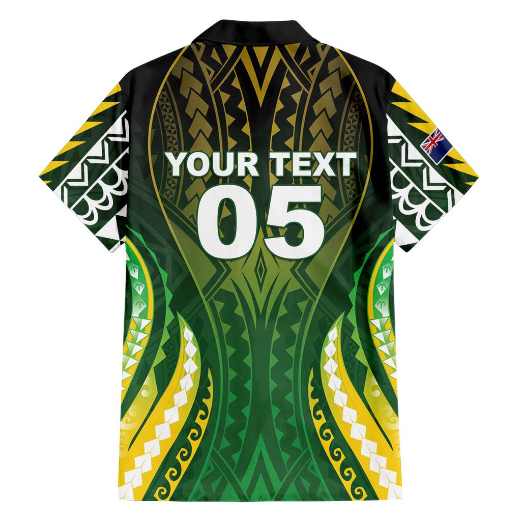 Custom Cook Islands Rugby Family Matching Off The Shoulder Long Sleeve Dress and Hawaiian Shirt Unique Style Green Version LT05 - Polynesian Pride