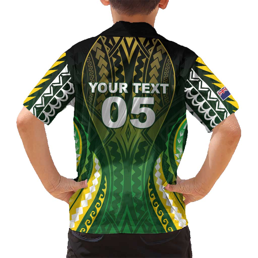 Custom Cook Islands Rugby Family Matching Short Sleeve Bodycon Dress and Hawaiian Shirt Unique Style Green Version LT05 - Polynesian Pride