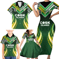 Custom Cook Islands Rugby Family Matching Short Sleeve Bodycon Dress and Hawaiian Shirt Unique Style Green Version LT05 - Polynesian Pride