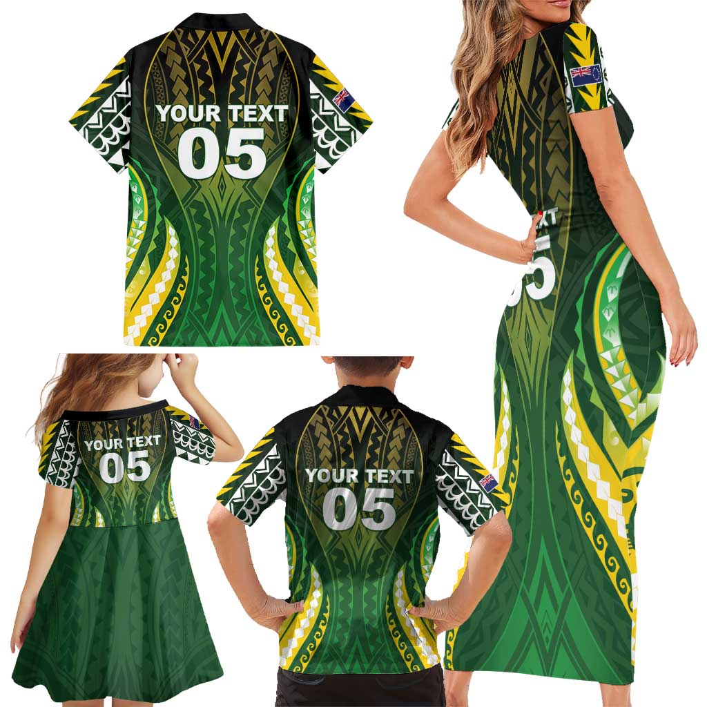 Custom Cook Islands Rugby Family Matching Short Sleeve Bodycon Dress and Hawaiian Shirt Unique Style Green Version LT05 - Polynesian Pride