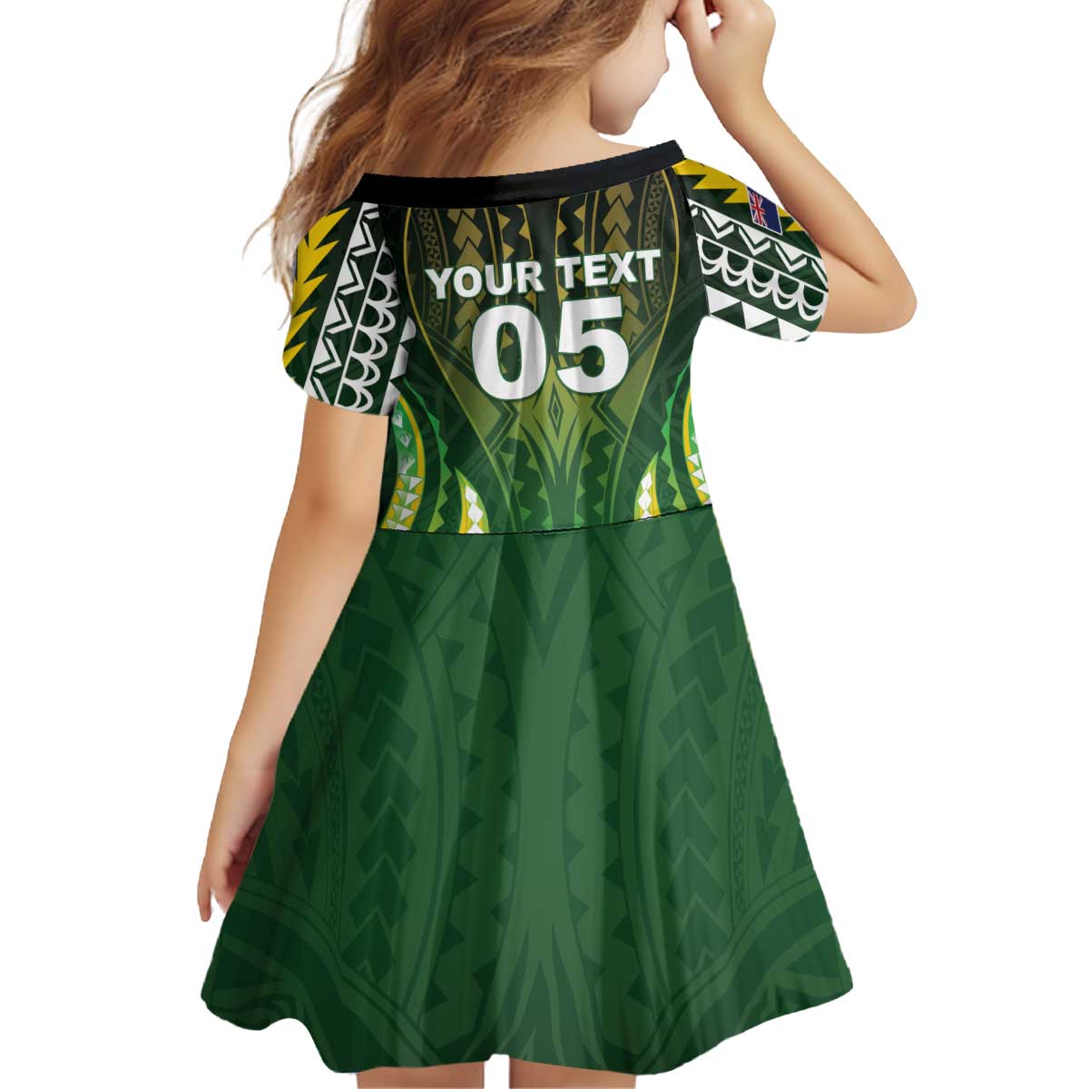 Custom Cook Islands Rugby Kid Short Sleeve Dress Unique Style Green Version - Polynesian Pride