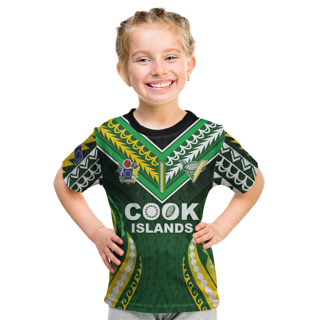 Custom Cook Islands Rugby Kid T Shirt Unique Style Green Version - Polynesian Pride