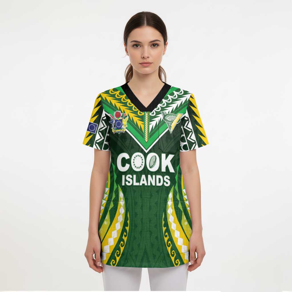 Custom Cook Islands Rugby Scrub Top Unique Style Green Version - Polynesian Pride