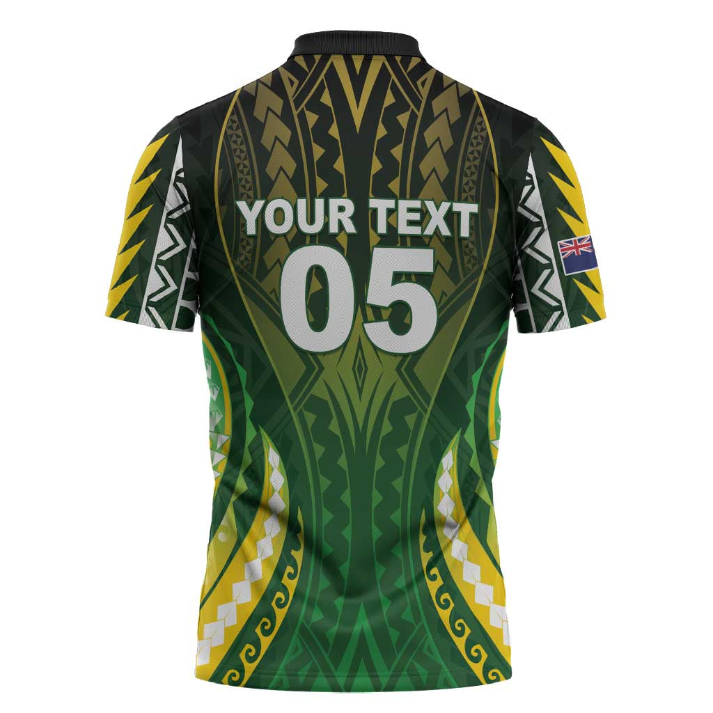 Custom Cook Islands Rugby Zipper Polo Shirt Unique Style Green Version - Polynesian Pride