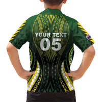 Custom Cook Islands Rugby Family Matching Off The Shoulder Long Sleeve Dress and Hawaiian Shirt Unique Style Black Version LT05 - Polynesian Pride