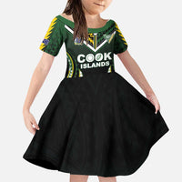Custom Cook Islands Rugby Family Matching Off The Shoulder Long Sleeve Dress and Hawaiian Shirt Unique Style Black Version LT05 Daughter's Dress Black - Polynesian Pride