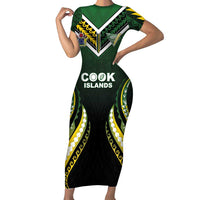 Custom Cook Islands Rugby Family Matching Short Sleeve Bodycon Dress and Hawaiian Shirt Unique Style Black Version - Polynesian Pride