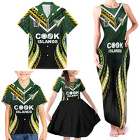 Custom Cook Islands Rugby Family Matching Tank Maxi Dress and Hawaiian Shirt Unique Style Black Version - Polynesian Pride