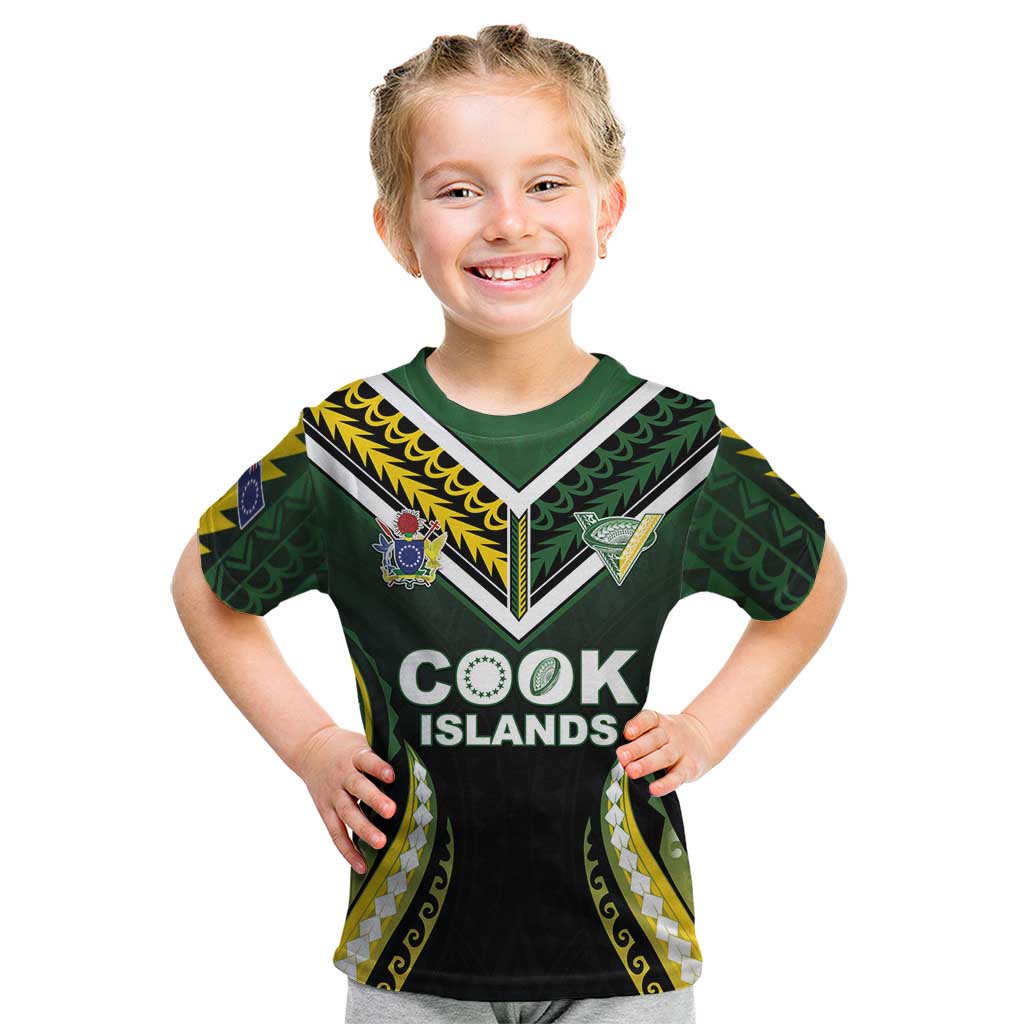 Custom Cook Islands Rugby Kid T Shirt Unique Style Black Version - Polynesian Pride