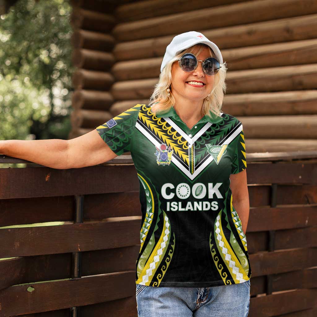 Custom Cook Islands Rugby Women Polo Shirt Unique Style Black Version - Polynesian Pride