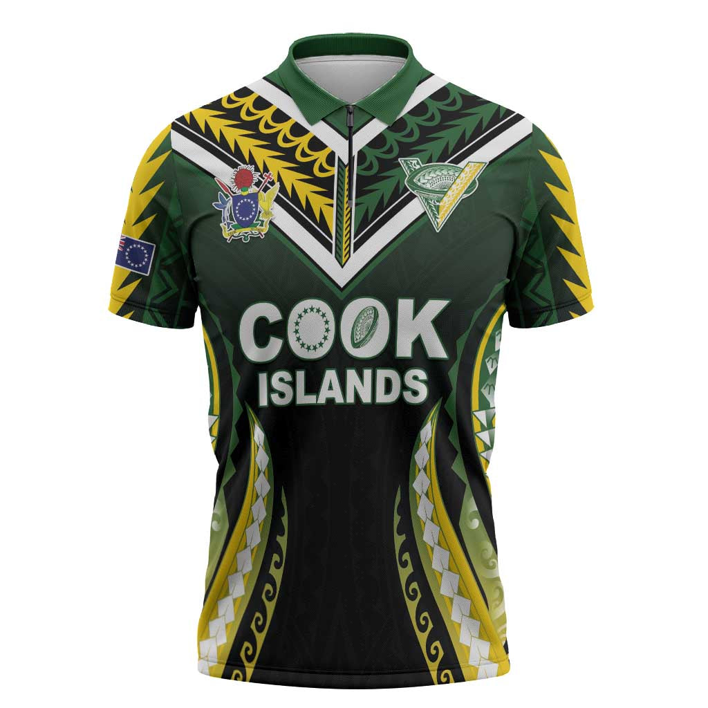 Custom Cook Islands Rugby Zipper Polo Shirt Unique Style Black Version - Polynesian Pride