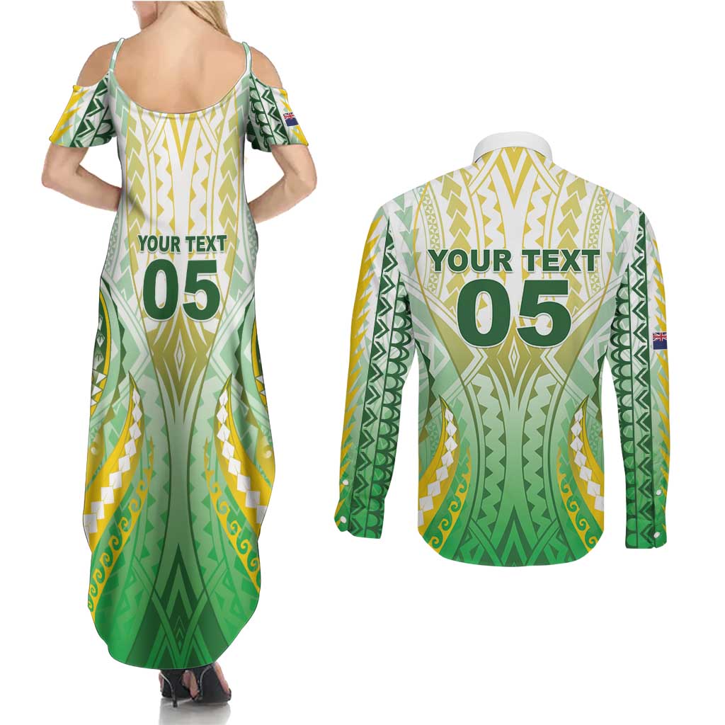 Custom Cook Islands Rugby Couples Matching Summer Maxi Dress and Long Sleeve Button Shirt Unique Style White Version - Polynesian Pride