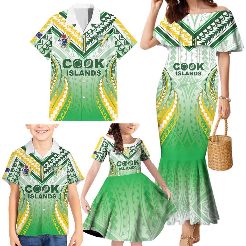 Custom Cook Islands Rugby Family Matching Mermaid Dress and Hawaiian Shirt Unique Style White Version - Polynesian Pride