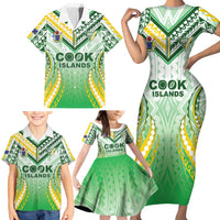 Custom Cook Islands Rugby Family Matching Short Sleeve Bodycon Dress and Hawaiian Shirt Unique Style White Version - Polynesian Pride