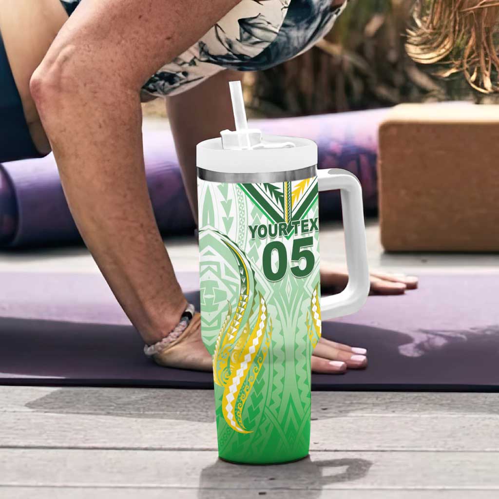 Custom Cook Islands Rugby Tumbler With Handle Unique Style White Version - Polynesian Pride