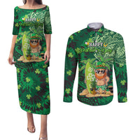 Personalised Hawaii St.Patrick Day Couples Matching Puletasi and Long Sleeve Button Shirt Surfing Leprechaun LT05 Green - Polynesian Pride
