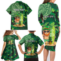 Personalised Hawaii St.Patrick Day Family Matching Long Sleeve Bodycon Dress and Hawaiian Shirt Surfing Leprechaun LT05 - Polynesian Pride