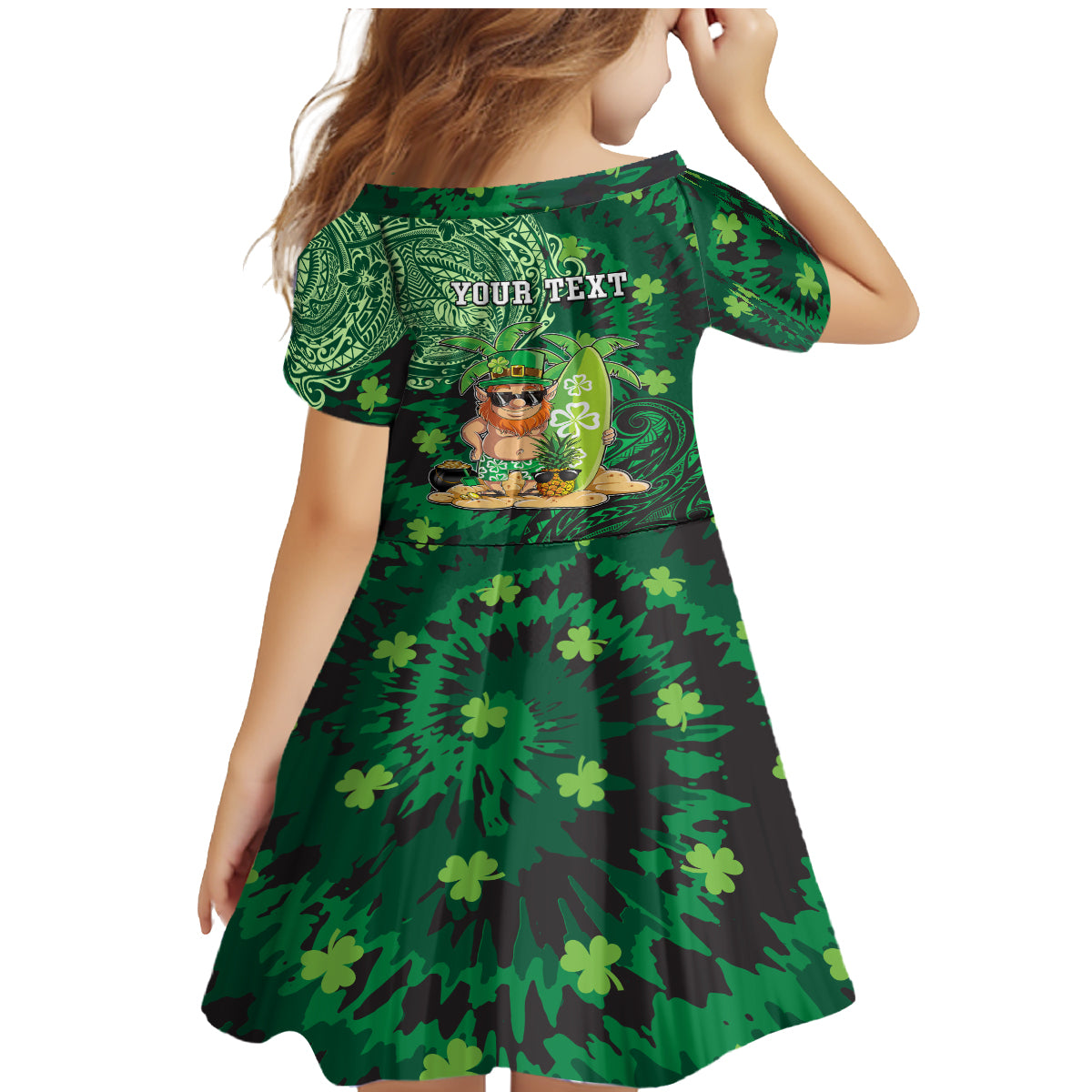 Personalised Hawaii St.Patrick Day Family Matching Mermaid Dress and Hawaiian Shirt Surfing Leprechaun LT05 - Polynesian Pride