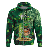 Personalised Hawaii St.Patrick Day Hoodie Surfing Leprechaun LT05 Zip Hoodie Green - Polynesian Pride