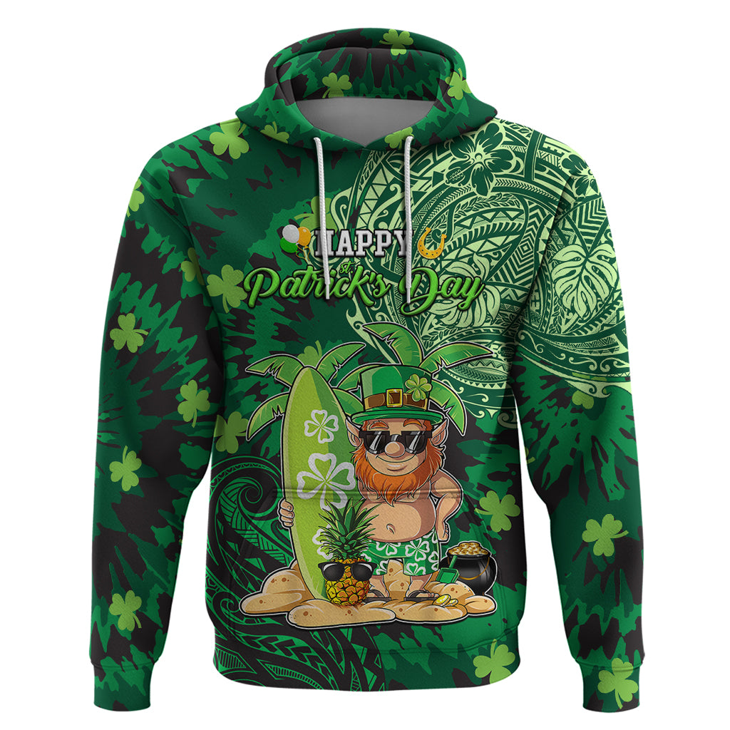 Personalised Hawaii St.Patrick Day Zip Hoodie Surfing Leprechaun LT05 Pullover Hoodie Green - Polynesian Pride