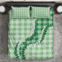 Green Hawaii Palaka Bedding Set Hawaiian Honohono Lei