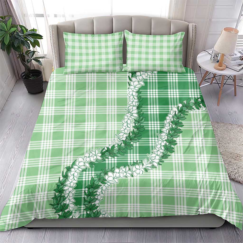 Green Hawaii Palaka Bedding Set Hawaiian Honohono Lei