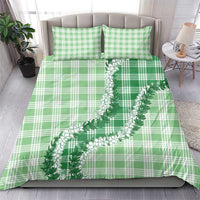 Green Hawaii Palaka Bedding Set Hawaiian Honohono Lei