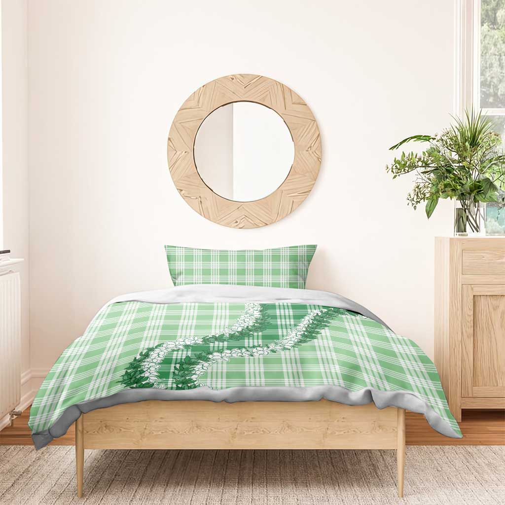 Green Hawaii Palaka Bedding Set Hawaiian Honohono Lei