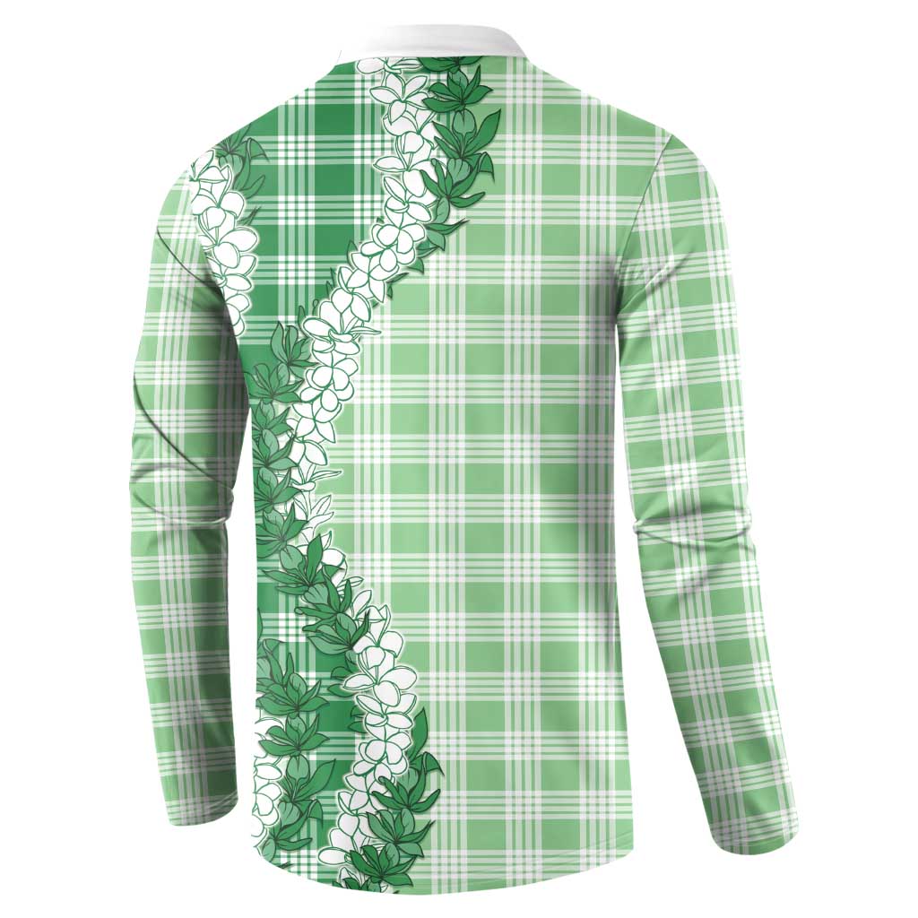 Green Hawaii Palaka Button Sweatshirt Hawaiian Honohono Lei