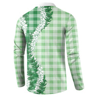Green Hawaii Palaka Button Sweatshirt Hawaiian Honohono Lei