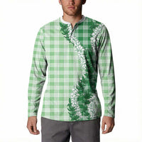 Green Hawaii Palaka Button Sweatshirt Hawaiian Honohono Lei