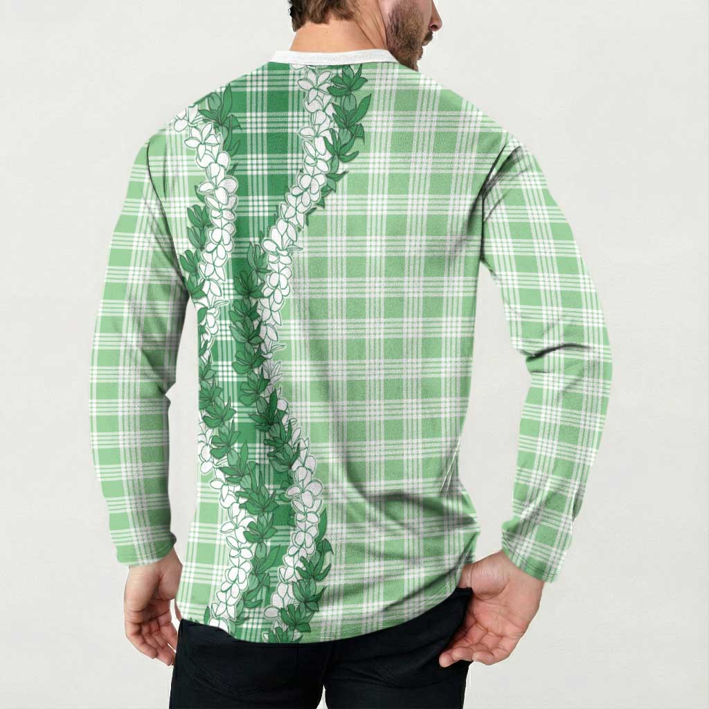 Green Hawaii Palaka Button Sweatshirt Hawaiian Honohono Lei