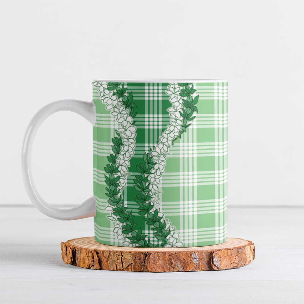 Green Hawaii Palaka Ceramic Mug Hawaiian Honohono Lei