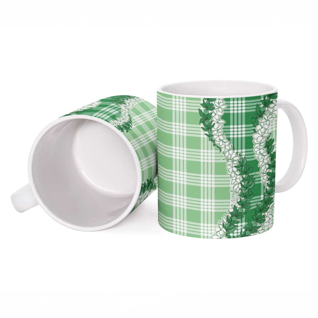 Green Hawaii Palaka Ceramic Mug Hawaiian Honohono Lei