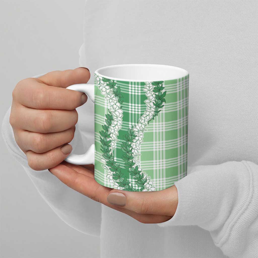 Green Hawaii Palaka Ceramic Mug Hawaiian Honohono Lei
