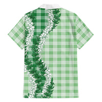 Green Hawaii Palaka Family Matching Off The Shoulder Long Sleeve Dress and Hawaiian Shirt Hawaiian Honohono Lei LT05 - Polynesian Pride