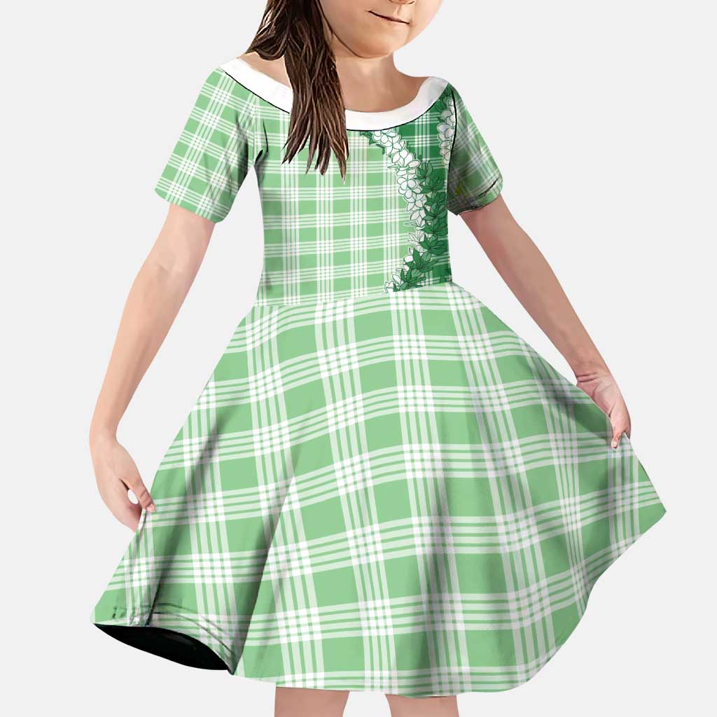 Green Hawaii Palaka Family Matching Off Shoulder Short Dress and Hawaiian Shirt Hawaiian Honohono Lei LT05 Daughter's Dress Green - Polynesian Pride