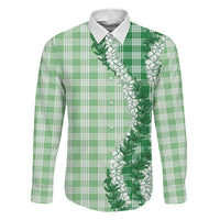 Green Hawaii Palaka Family Matching Short Sleeve Bodycon Dress and Hawaiian Shirt Hawaiian Honohono Lei LT05 Dad's Shirt - Long Sleeve Green - Polynesian Pride
