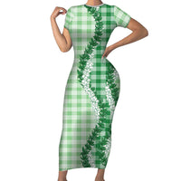 Green Hawaii Palaka Family Matching Short Sleeve Bodycon Dress and Hawaiian Shirt Hawaiian Honohono Lei LT05 Mom's Dress Green - Polynesian Pride