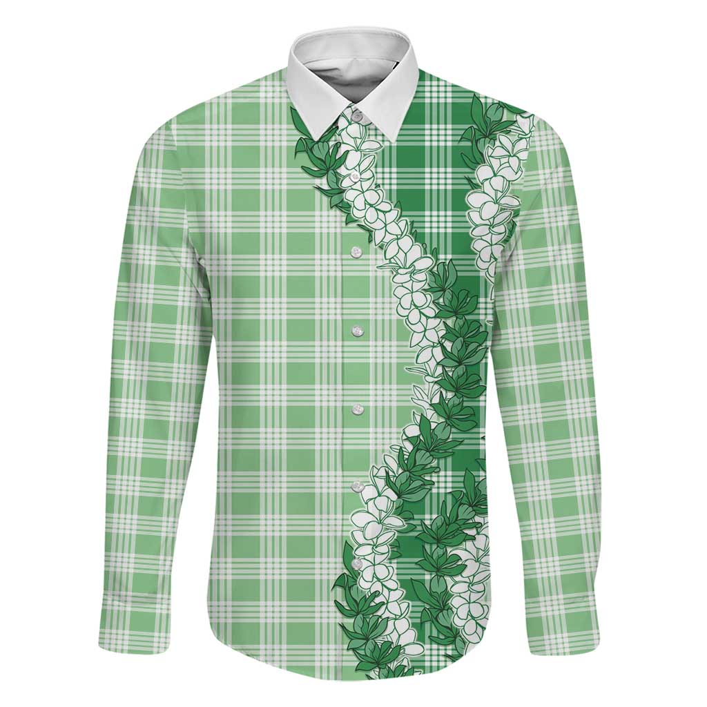 Green Hawaii Palaka Family Matching Summer Maxi Dress and Hawaiian Shirt Hawaiian Honohono Lei LT05 Dad's Shirt - Long Sleeve Green - Polynesian Pride